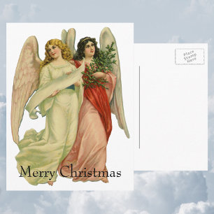 Vintage Christmas, Antique Victorian Angel Die Cut Holiday Postcard
