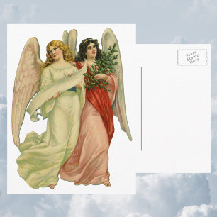 Vintage Christmas, Antique Victorian Angel Die Cut Holiday Postcard
