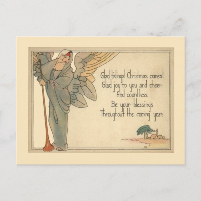 Vintage Christmas, Art Deco Angel Holiday Postcard (Front)