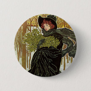 Vintage Christmas Art Nouveau Scribners Cover 1895 2 Inch Round Button