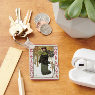 Vintage Christmas Art Nouveau Scribners Cover 1895 Keychain