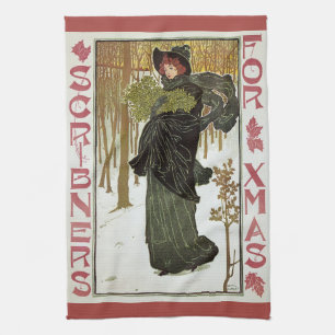 Vintage Christmas Art Nouveau Scribners Cover 1895 Kitchen Towel