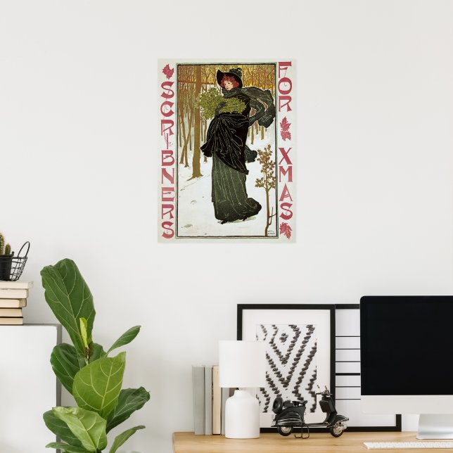 Vintage Christmas Art Nouveau Scribners Cover 1895 Poster (Home Office)