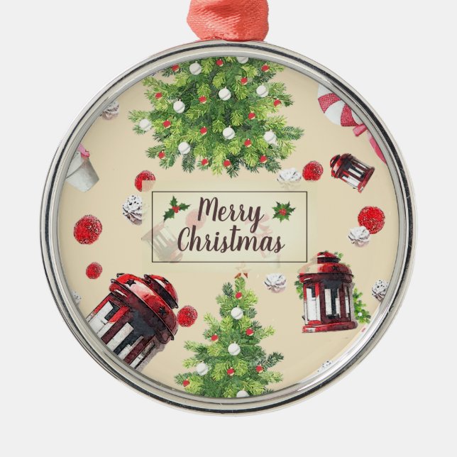 Vintage Christmas Art Pattern Metal Ornament (Front)