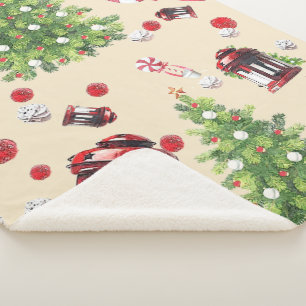 Vintage Christmas Art Pattern Sherpa Blanket