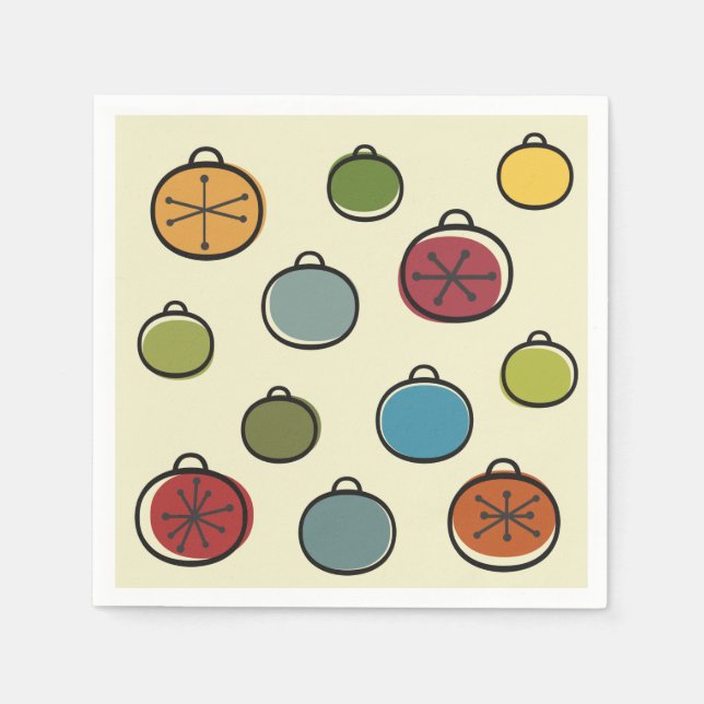 Vintage Christmas Atomic Era Colourful Ornaments Napkin (Front)