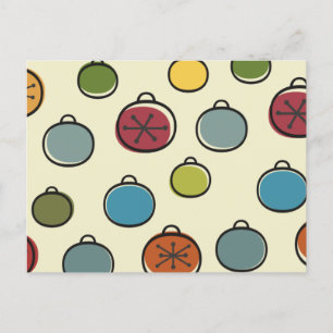 Vintage Christmas Atomic Era Colourful Ornaments Postcard