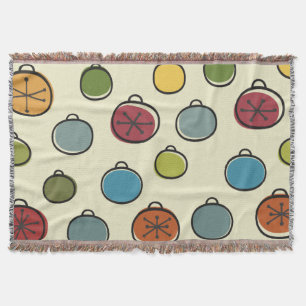 Vintage Christmas Atomic Era Colourful Ornaments Throw Blanket