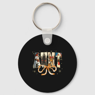 Vintage Christmas Aunt Snowman Santa Xmas Tree Rei Keychain