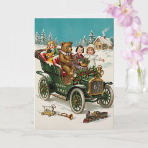 Vintage Christmas Automobile Children Holiday Card