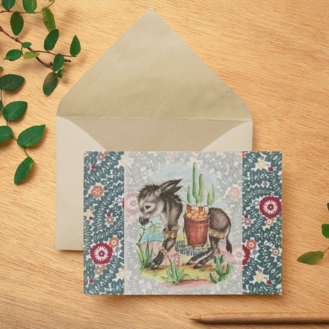 Vintage Christmas Baby Donkey Cactus Succulents Holiday Card (Creator Uploaded)