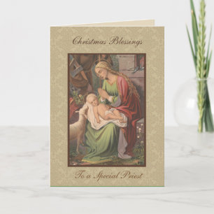Vintage Christmas Baby Jesus Catholic Priest Holiday Card