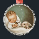 Vintage Christmas Baby With Lamb Metal Ornament<br><div class="desc">Vintage Christmas baby with lamb design.</div>