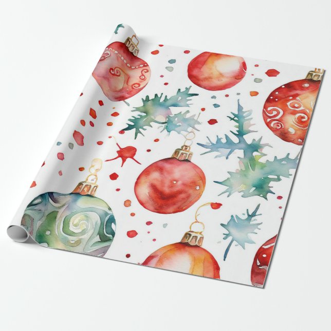 Vintage Christmas Ball Collection Wrapping Paper (Unrolled)