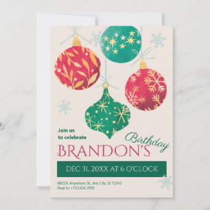Vintage christmas balls birthday invitation