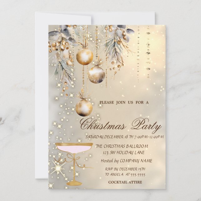 Vintage Christmas Balls Gold Glass Party  Invitation (Front)