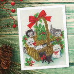 Vintage Christmas Basket Full Of Kittens Holiday Card<br><div class="desc">Vintage Christmas Basket Full Of Kittens</div>