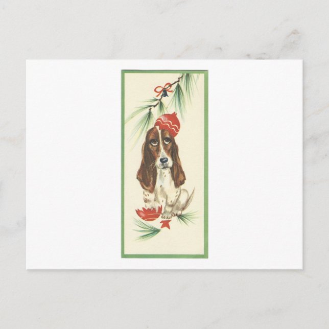 Vintage Christmas Basset Hound Card (Front)