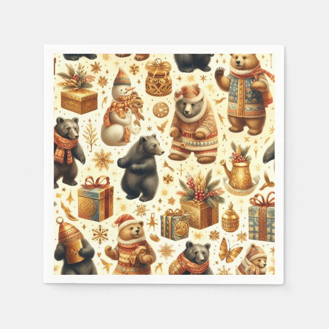 Vintage Christmas Bear Napkin (Front)