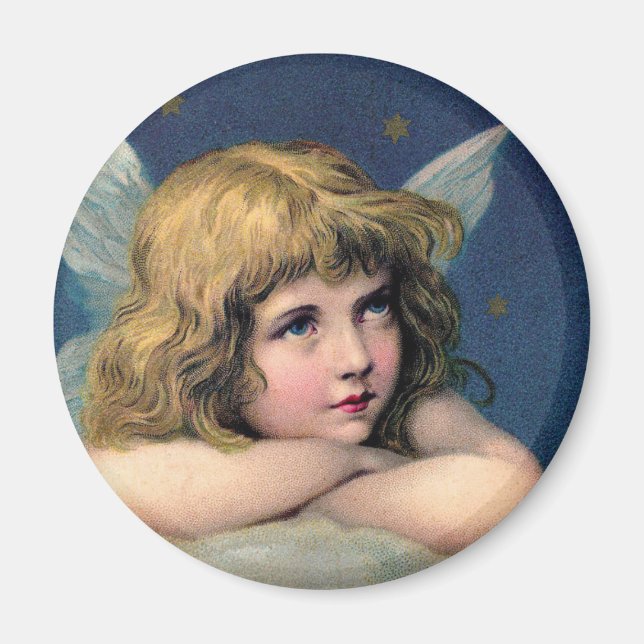 Vintage Christmas, Beautiful Angel with Gold Stars Magnet (Front)