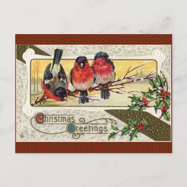 Vintage Christmas Bell and Holly Postcard Greeting (Front)