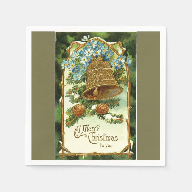 Vintage Christmas Bell and Pinecones Napkin (Front)