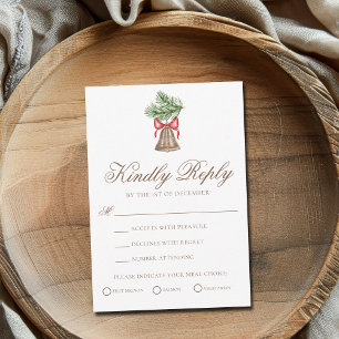 Vintage Christmas Bell Minimalist Holiday Wedding RSVP Card