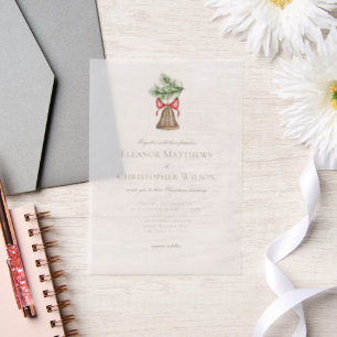 Vintage Christmas Bell Minimalist Holiday Wedding Vellum Invitations