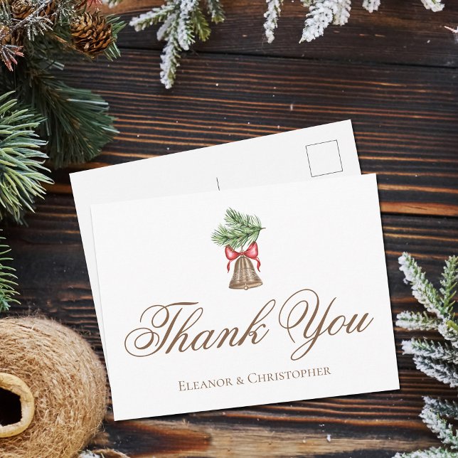 Vintage Christmas Bell Wedding Custom Thank You Postcard (Creator Uploaded)