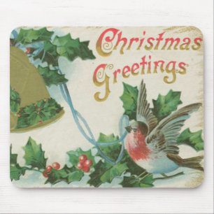 Vintage Christmas Bells and Bird Mouse Pad