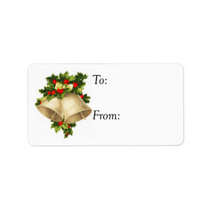 Vintage Christmas Bells and Holly Gift Tag