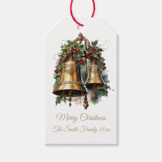 Vintage Christmas Bells And Holly Gift Tag