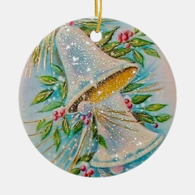 Vintage Christmas Bells Ceramic Ornament (Front)