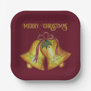 Vintage Christmas Bells Dinner Paper Plates 