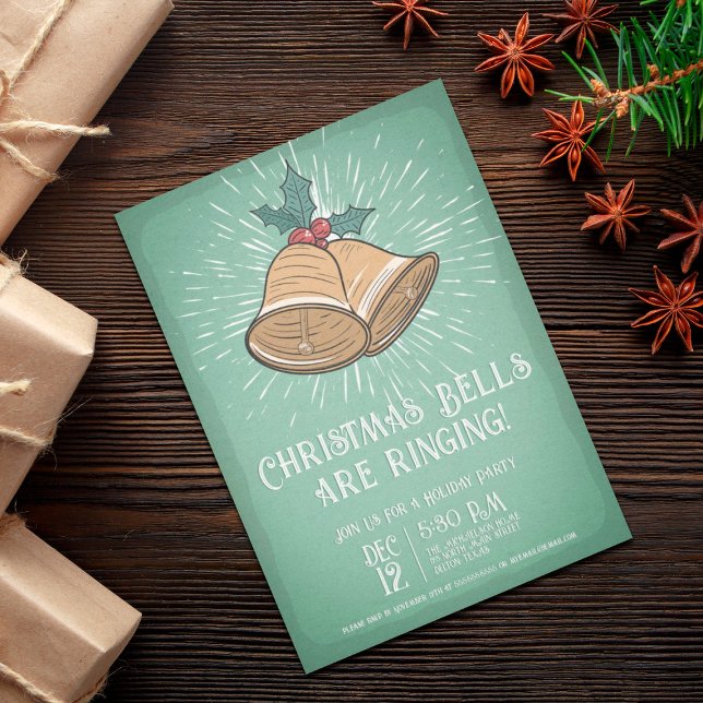 Vintage Christmas Bells Holiday Party Invitation (Creator Uploaded)