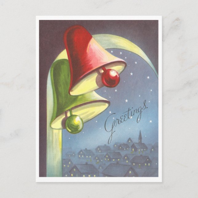 Vintage Christmas Bells Holiday Postcard (Front)