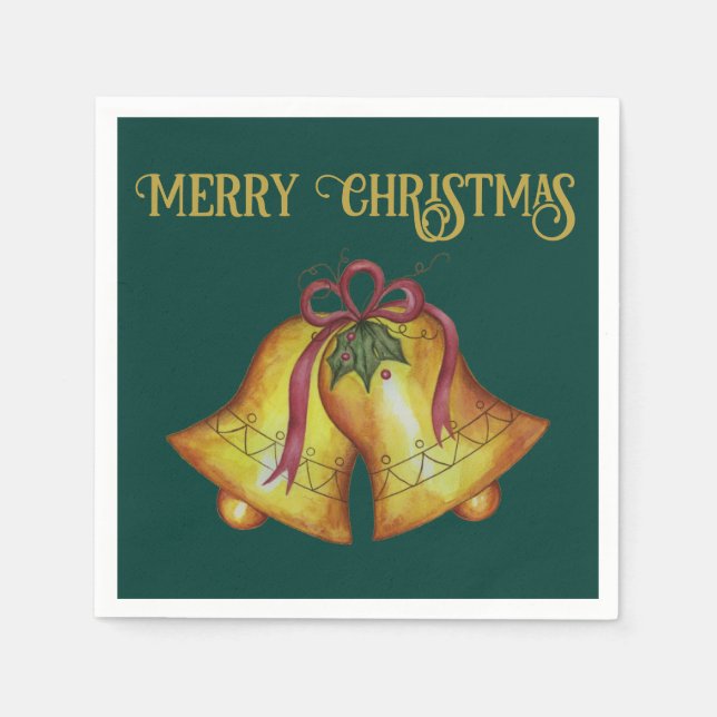 Vintage Christmas Bells Paper Napkins  (Front)