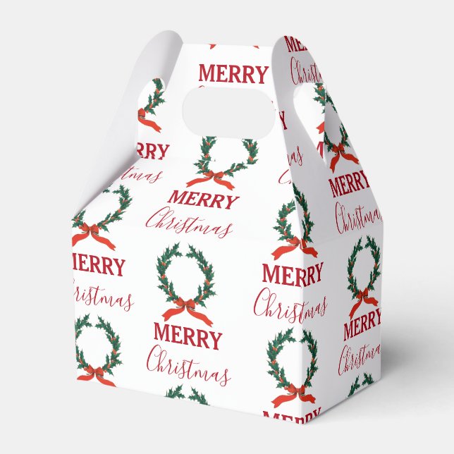 Vintage Christmas Berry Wreath Holiday Favor Box (Front Side)
