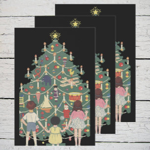 Vintage Christmas, Best Friends on Skis Wrapping Paper Sheet