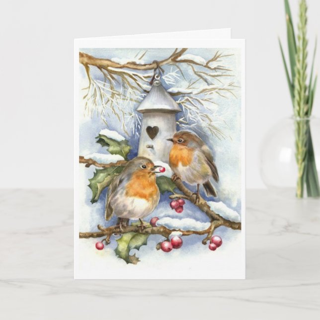 Vintage Christmas - Birds and Holly Berries, Card (Front)