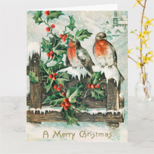Vintage Christmas birds Holiday card