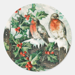 Vintage Christmas birds Holiday Classic Round Sticker