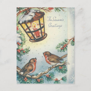 Vintage Christmas Birds Holiday Postcard