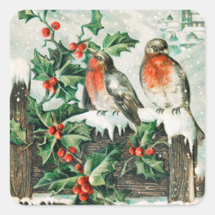 Vintage Christmas birds Holiday  Square Sticker
