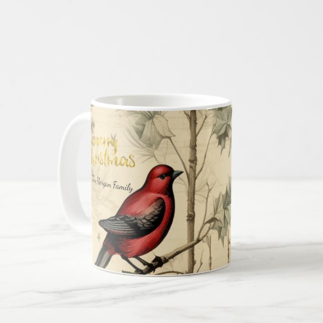 Vintage Christmas Birds Holly Berry Coffee Mug (Front Left)
