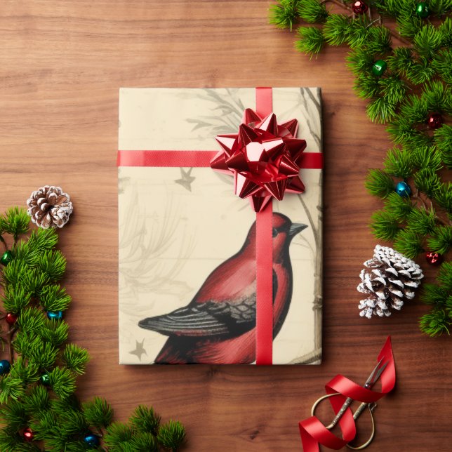 Vintage Christmas Birds Holly Berry Wrapping Paper (Holiday Gift)