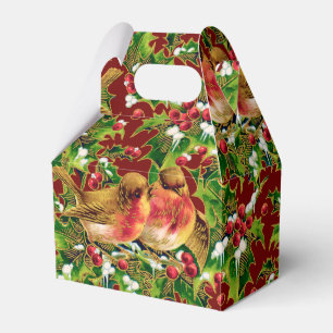 Vintage Christmas Birds Holly Faux Gold Pattern Favor Box