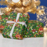 Vintage Christmas Birds Holly Faux Gold Pattern Wrapping Paper<br><div class="desc">This pattern depicts birds sitting on the branches of holly with snow and with an outline and decorative faux gold foil lines on a dark green background. You can change the background colour by clicking the "Personalize" button and then on the inscription "Click to customize further".</div>