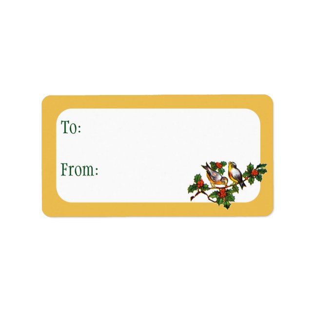 Vintage Christmas Birds & Holly Label (Front)