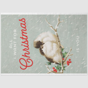Vintage Christmas Birds on Branch Tissue Paper